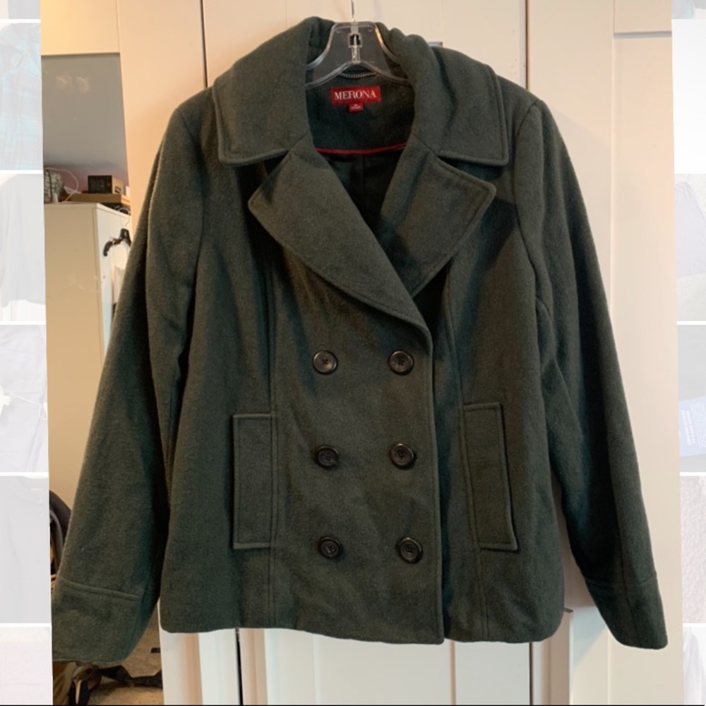 Gently Used Merona Dark Green Peacoat XL wool polyester blend